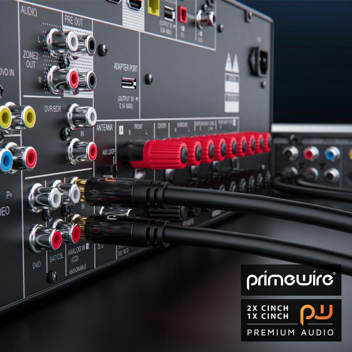 Produktbild Primewire Cinch Audio Kabel - Y-Cinch Koaxialkabel - Subwooferkabel - 1 Cinch-Stecker zu 2 Cinch-Stecker (7.50 m, Cinch)