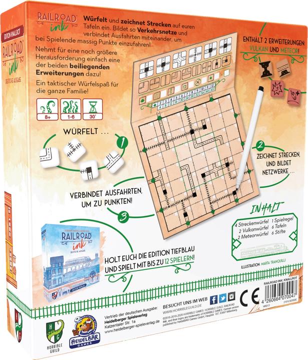Valori nutrizionali e ingredienti Horrible Guild HR013 - Inchiostro ferroviario: Edizione rosso vivo, gioco di dadi, 1-6 giocatori, da 8 anni (Tedesco)