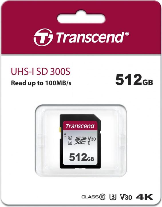 Image du produit Transcend SDXC 300S (512 Go, SDXC, U3, UHS-I)