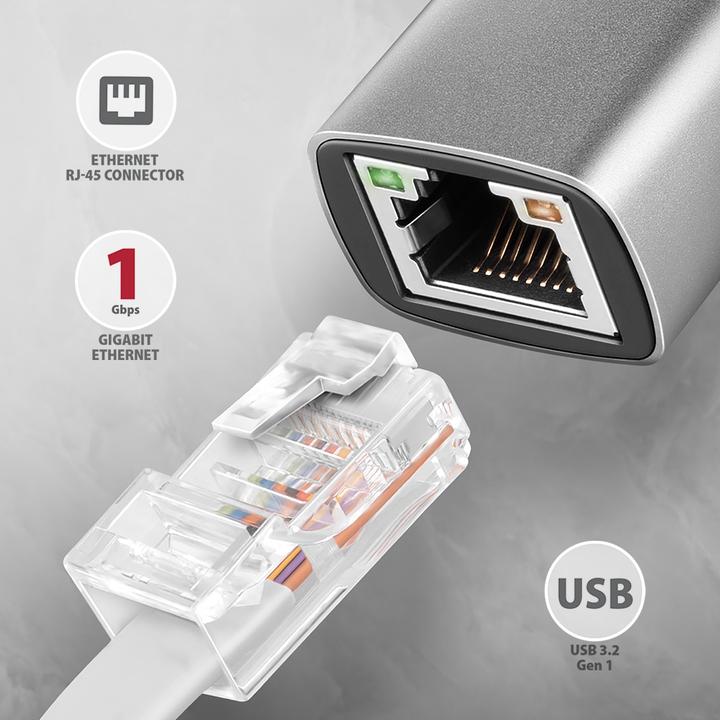 Productafbeelding Axagon ADE-TXCA, USB-C + USB-A 3.2 Gen 1 - Gigabit Ethernet s????ov?? karta, Asix AX88179, automatisch (USB-C, USB, RJ45/LAN (1x))