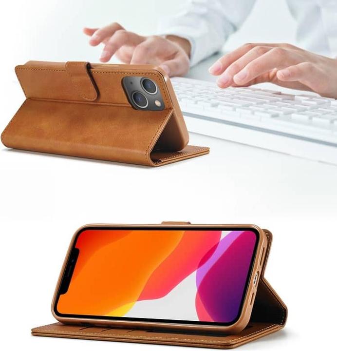Actual product image LC.Imeeke iPhone 11 - Wallet case with 3 card slots & magnetic fastener, light brown/orange (Apple iPhone 11)