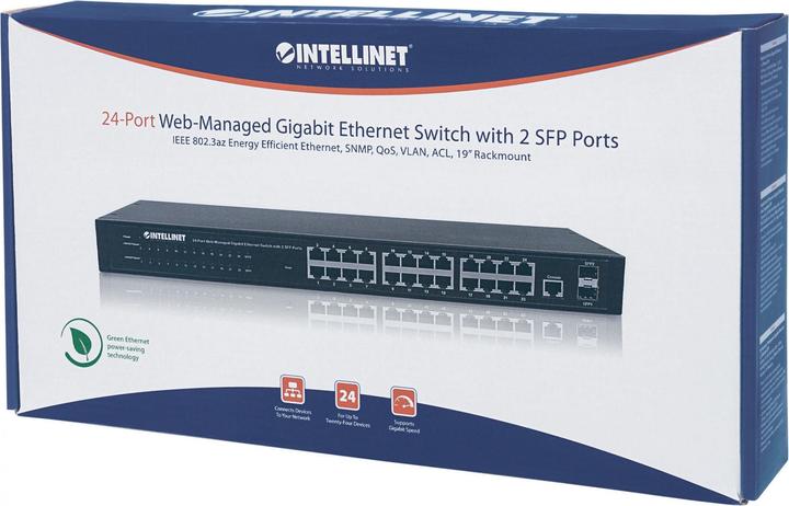 Actual product image Intellinet 24-Port Web Managed Gigabit Ethernet Switch with 2 SFP Ports 24 x 10/100/1000 Mbps RJ45 Ports +... (24 Ports)