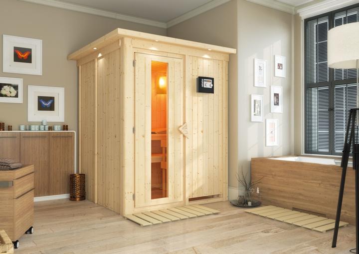 Actual product image Karibu Minja without roof rim (Plug & Play 3,6 KW - Bio external control)