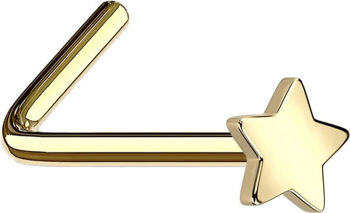 Actual product image Star Piercing Nose stud angled gold plated with star (without brass, Titanium G23)
