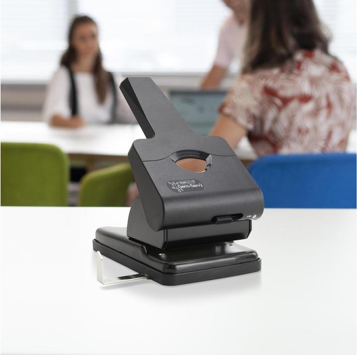 Actual product image Rapesco 1631 Germ-Savvy Anti-Bacterial, HD865-P 2-Cavity Punch, 63 Sheet Punching Capacity, Black