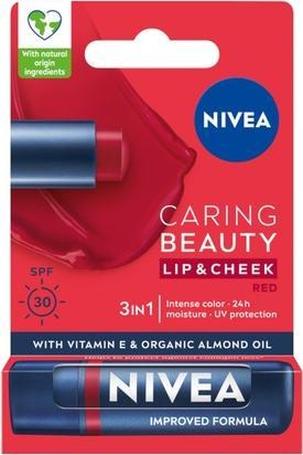 NIVEA Caring Beauty 3 In 1 Pflegender Lippenbalsam Rot 48g