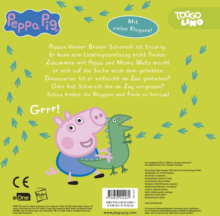 Valeurs nutritives et ingrédients Panini Peppa Pig : Où est le dinosaure de Schorsch? - Mon livre à rabats sur les dinosaures (Allemand)