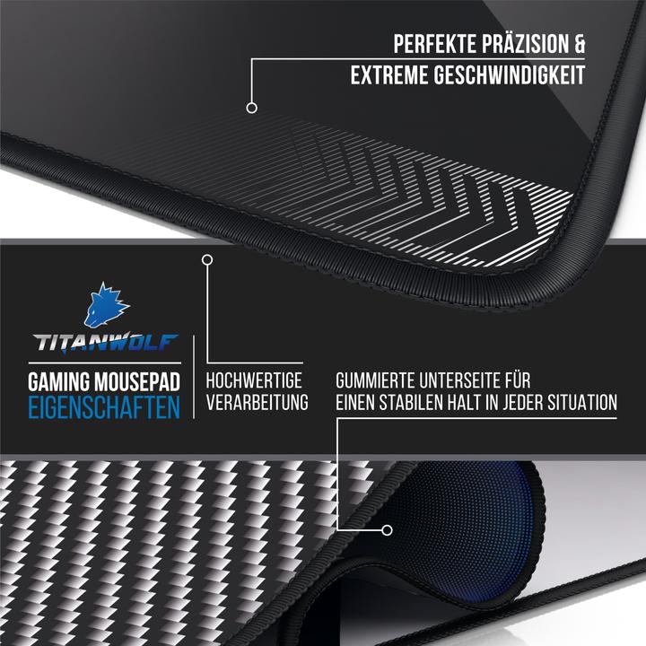 Produktbild Titanwolf Gaming Mauspad, 900 x 400mm XXL Mausmatte, verbessert Präzision & Geschwindigkeit, Carbon (XXL)