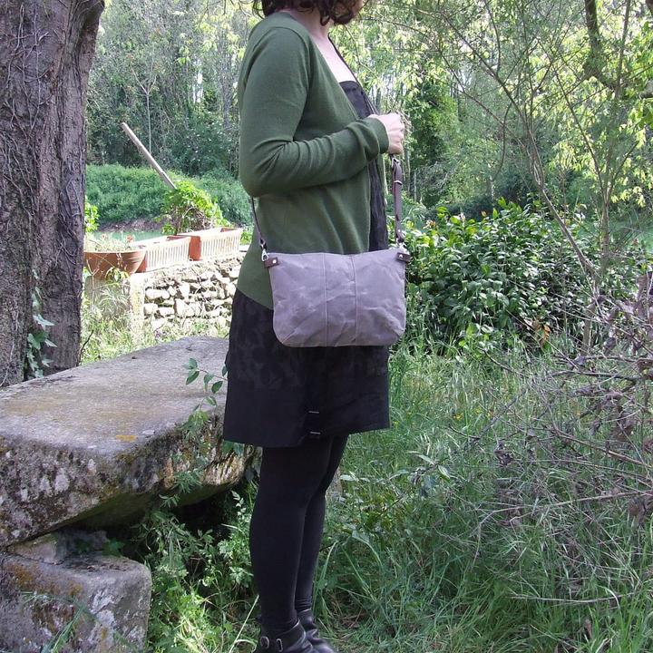 Actual product image Only-Bags.Store Small brown waxed canvas cross-body bag with zip and leather strap