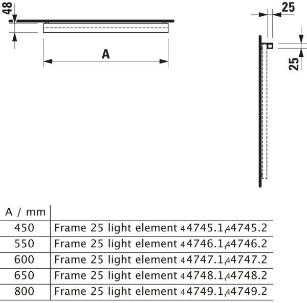 Actual product image Laufen Running Frame 25 LED Lighting for mirror horizontal, with switch, 25x25x650