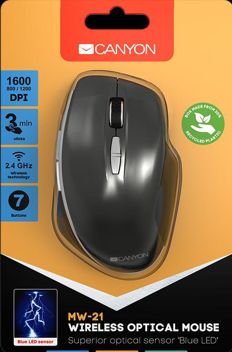 Actual product image Canyon Wireless Optical Mouse with Blue Led Sensor MW-21, with 7 Buttons, Dark Gray (Wireless)