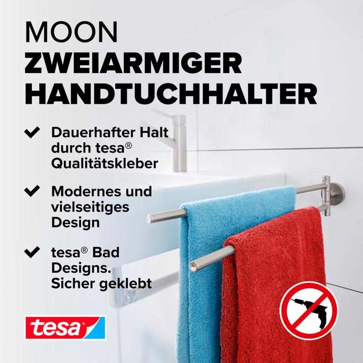 Produktbild tesa MOON Handtuchhalter zweiarmig inkl. Klebelösung ohne Bohren