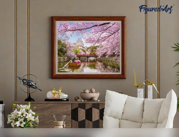 Actual product image Figured'Art Painting by numbers - Cherry blossoms by the river in Japan