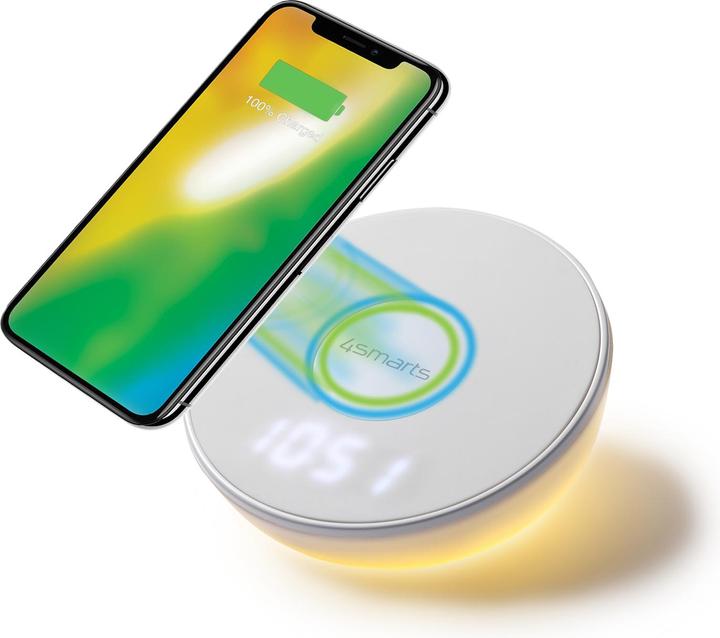 Produktbild 4smarts Wireless Charger VoltBeam N8 15W mit Uhr LED Lampe weiss