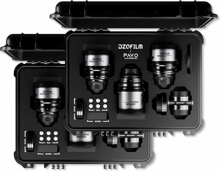 Image du produit Dzofilm Pavo Kit de 6 objectifs anamorphiques 2x (28/32/40/55/75/100mm T2.1/T2.4) pour monture PL/EF (S35) (PL, Monture C, APS-C / DX)
