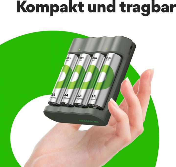 Image du produit GP Batteries En solde Chargeur gratuit" Modèle USB Chargeur GP B441 incl. 4x AA- (4 pcs, AA, 2100 mAh, Piles rechargeables + chargeur)