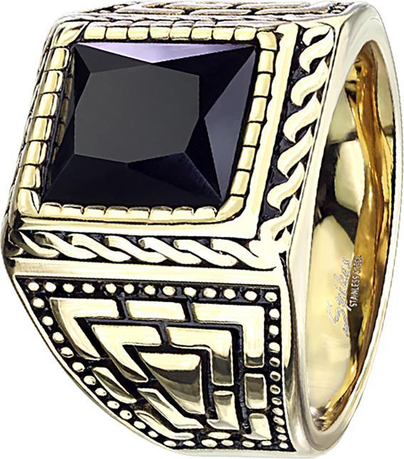 Image du produit Star Piercing Ring vergoldet mit facettiertem Onyx Stein und Muster (Minéral, sans laiton, Acier chirurgical 316L)