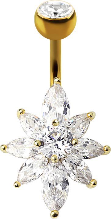 Image du produit Star Piercing Banane plaquée or 14k avec boule de cristal argenté Fleur de cristal (Laiton, Acier chirurgical 316L)