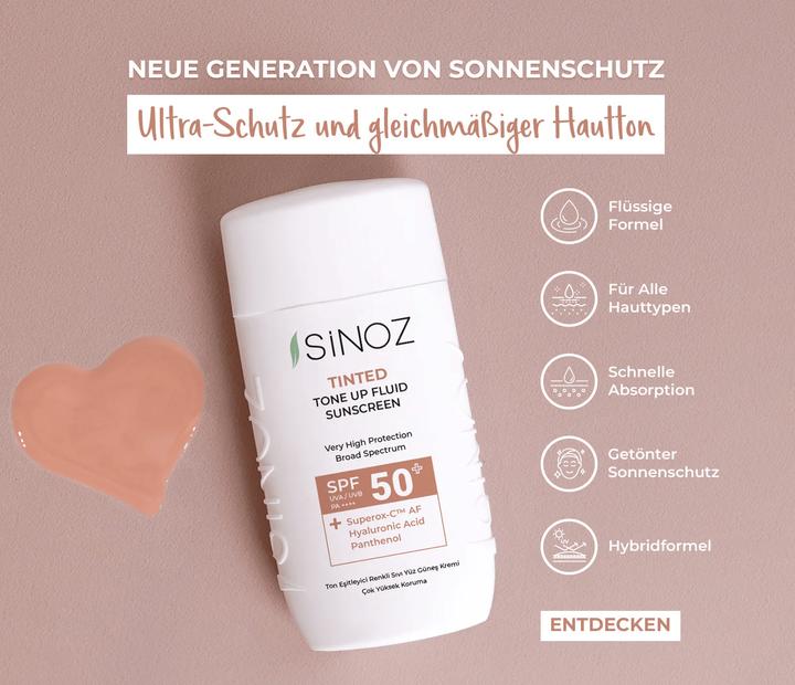 Actual product image Sinoz Tinted Tone Up Fluid Sunscreen (Sun lotion, SPF 50+, 50 ml)