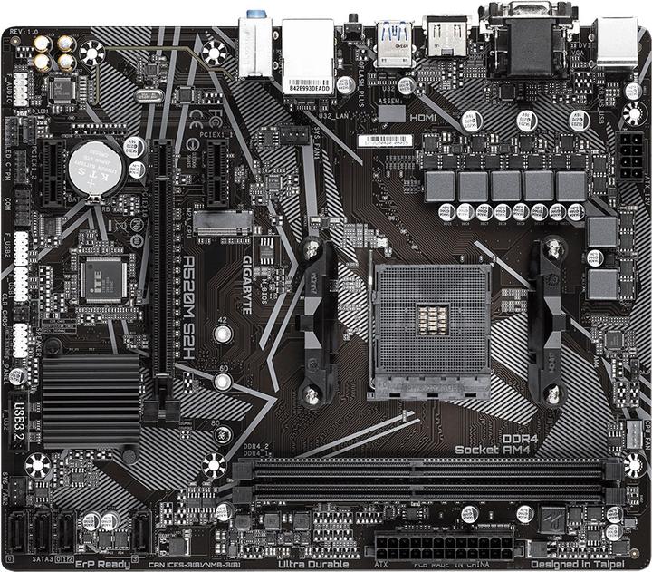 Image du produit Gigabyte A520M S2H 1.0 Famille de processeurs AMD, socket AM4 (AM4, AMD A520, mATX)