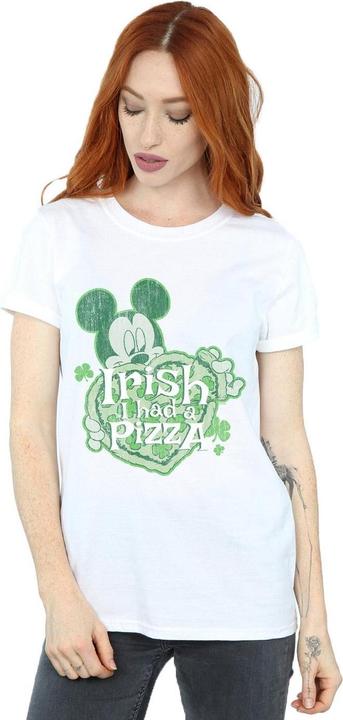Actual product image Disney Womens/Ladies Mickey Mouse Shamrock Pizza Cotton Boyfriend T-Shirt (M)