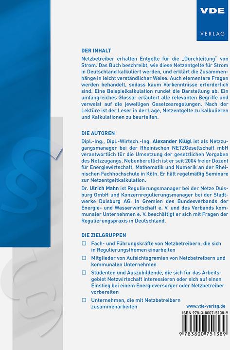 Nutritional values and ingredients Netzentgelte Strom – einfach kalkuliert (German, Alexander Klügl, Ulrich Mahn, 2020)