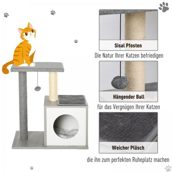 Immagine prodotto PawHut Albero per gatti con tana di coccole (62 cm, Grigio)