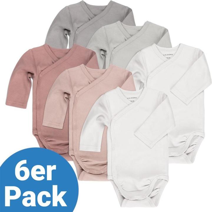La Loona LaLoona Baby-Bodys & Wickelbodys Wickelbody Langarm 6er Pack - Beere Grau - (68)