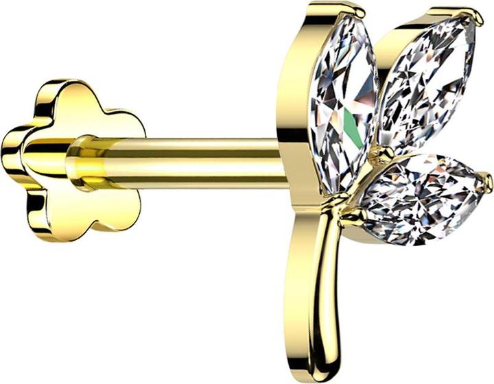 Immagine prodotto Star Piercing Micro Threadless Labret placcato oro foglia placcato oro tre ovali cristallo argento (senza ottone, Titanio G23)