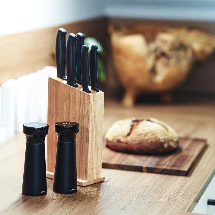 Produktbild Amefa MODERN WOOD Salz-/Pfeffermühle Set 2-teilig, Kautschukholz, schwarz, 15 cm (Pfeffer, Salz)