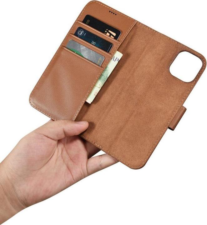 Produktbild iCarer Wallet Case 2 in1 Hülle iPhone 14 Lederhülle mit Faltung braun antiRFID (WMI14220725-BN) (Apple iPhone 14)