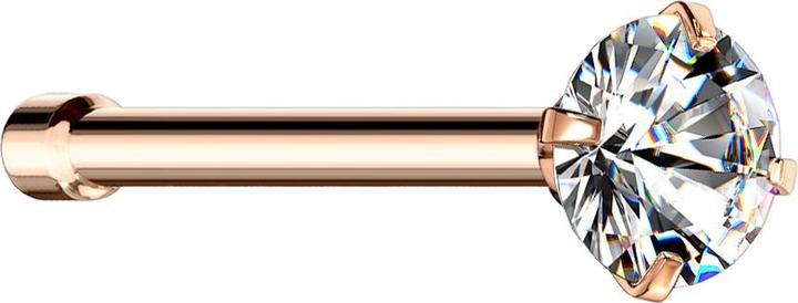 Star Piercing Nasenstecker gerade rosegold runder Kristall silber gefasst (Chirurgenstahl 316L)