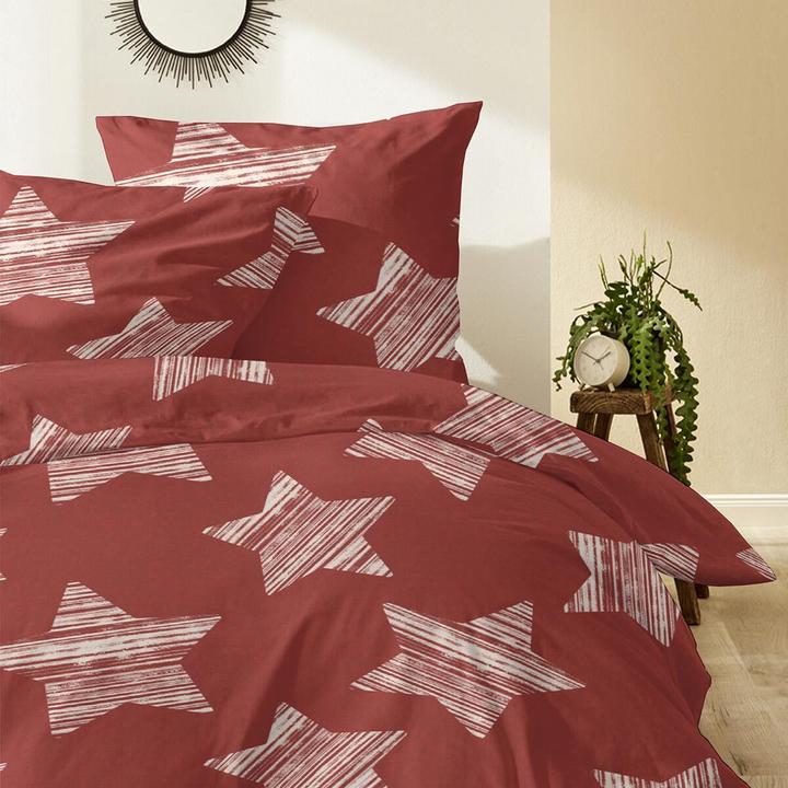Produktbild Enrico Coss Feinbiber Bettwäsche Sterne rot (Bettwäsche Set, 135x200 cm + 80x80 cm)