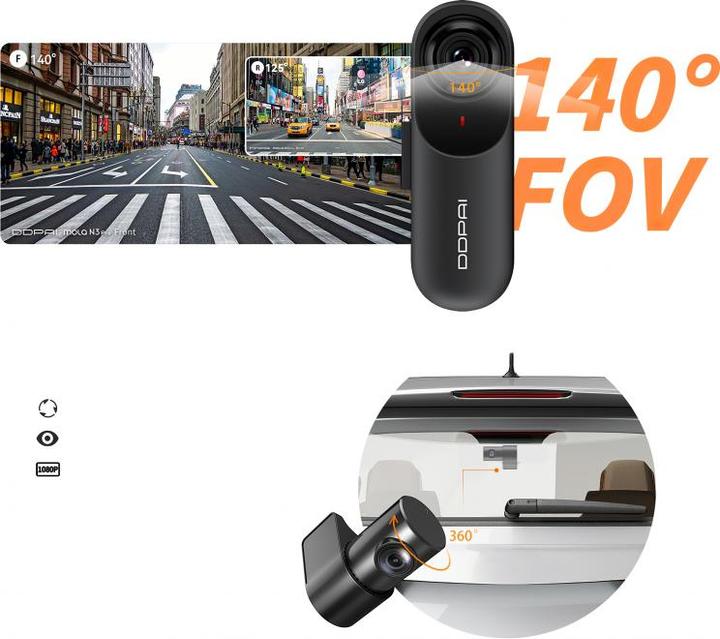 Actual product image DDpai Dash camera Mola N3 Pro, 1600p/30fps + 1080p/25fps (Wi-Fi, GPS receiver, Built-in display, WQXGA)