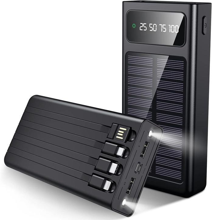 Actual product image SIGN Solar Powerbank with Built-in Cables, 20000mAh - Black (20000 mAh)