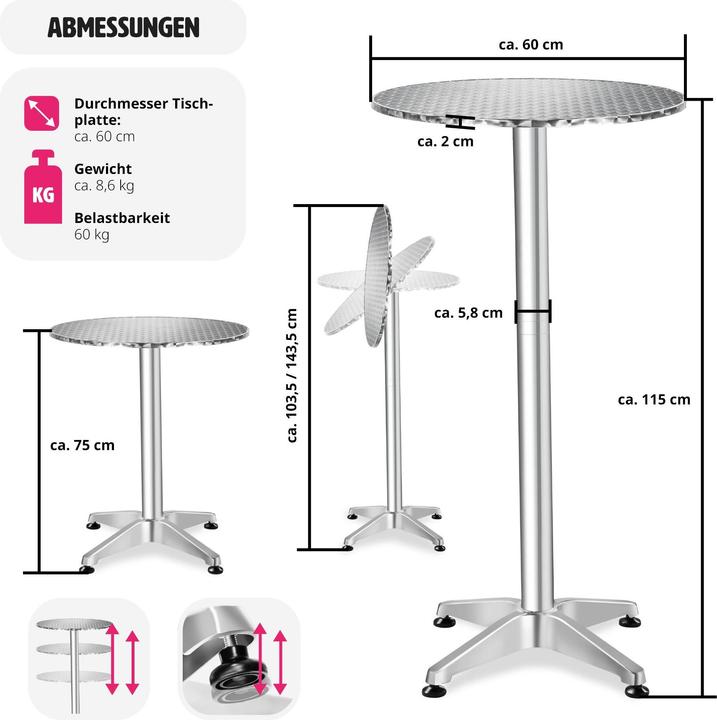 Produktbild tectake Bistrotisch (Ø 60 x 114 cm)