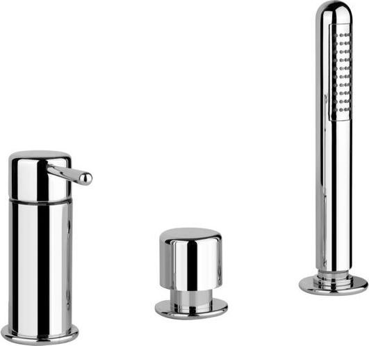 Gessi Goccia Dreiloch-Wannenrand-Armatur, Umsteller für separaten Wanneneinlauf, Metall-Brauseschla