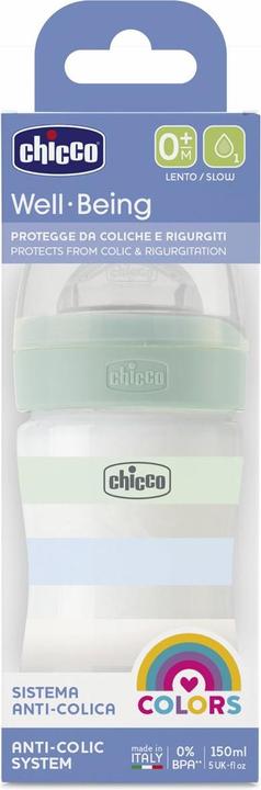 Produktbild Chicco Babyfläschchen, PP, 0% BPA, 150 ml, physiologischer Sauger Silikon, 1 Loch, langsamer Fluss, GREEN - (150 ml)
