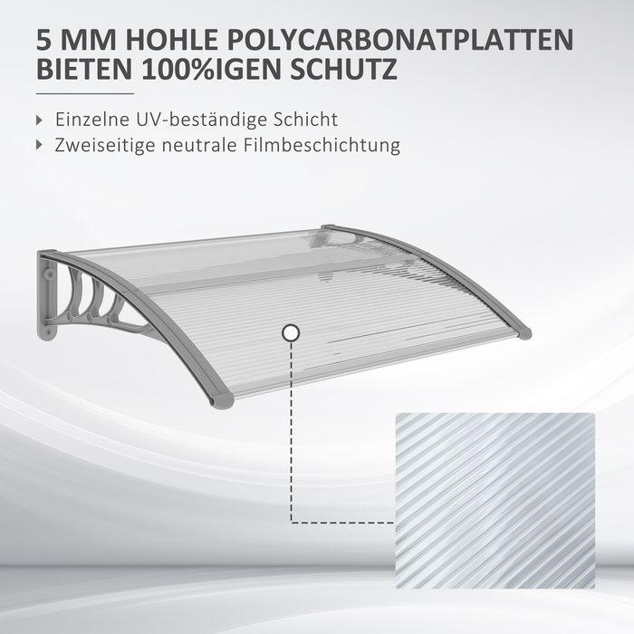Immagine prodotto Swisshandel24 Vordach für Haustür 100 x 75 cm Pultbogenvordach aus Aluminium und Polycarbonat, silber