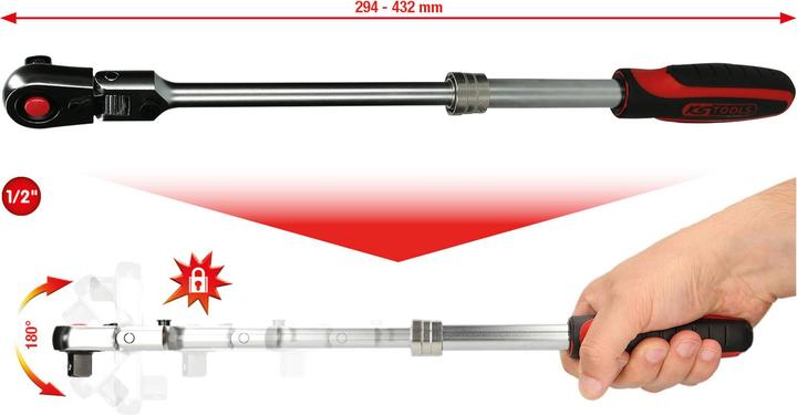 Produktbild KS Tools 1/2 SlimPOWER Teleskop-Gelenk-Umschaltknarre, 72Zahn (1/2")