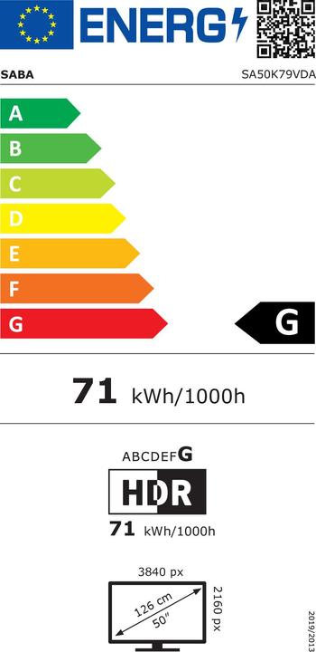 Energy Label Saba SA50K79VDA Tv 50 pollici 4K Ultra (50", LED, 4K)