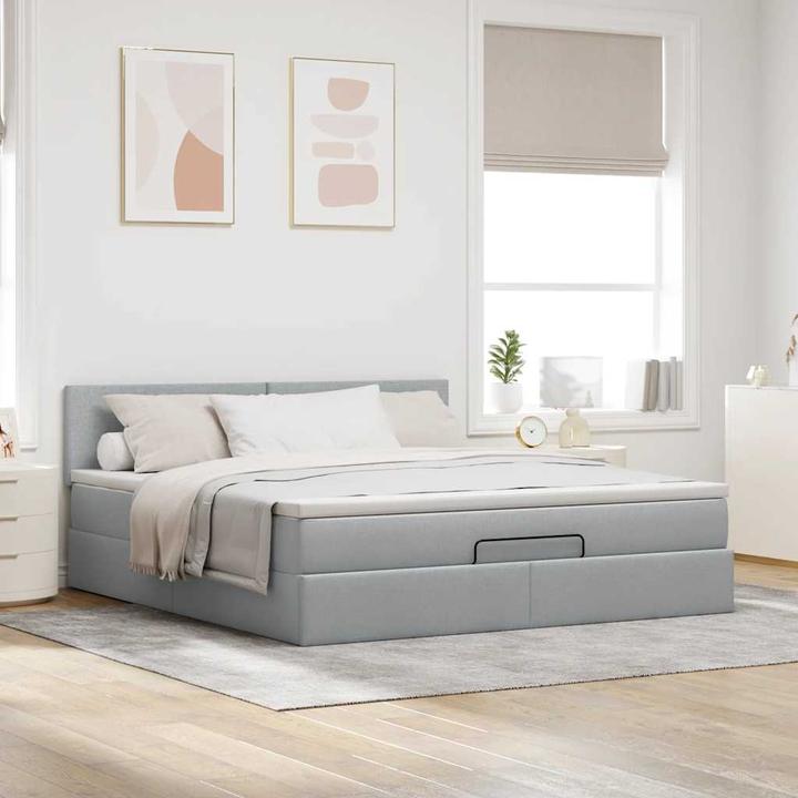 Produktbild VidaXL Ottoman-Bett mit Matratze Hellgrau 90x190 cm Stoff (90 x 190 cm)