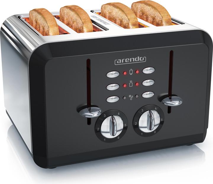 Arendo Edelstahl Toaster 4 Scheiben, Automatik, Edelstahl, Wärmeisolierendes Doppelwandgehäuse, schwarz