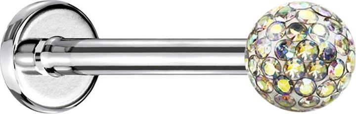 Actual product image Star Piercing Micro Labret silver with crystal ball multicolour and epoxy protection layer (without brass, Surgical steel 316L)