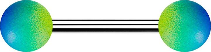 Produktbild Star Piercing Barbell silber mit zwei Kugeln Gummibeschichtet blau und grün (ohne Messing, Chirurgenstahl 316L)