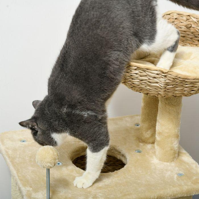 Immagine prodotto Swisshandel24 Tiragraffi piccolo, 74 cm con grotta per gatti, palla da gioco, con letto, fino a 5 kg, beige (74 cm, Beige)
