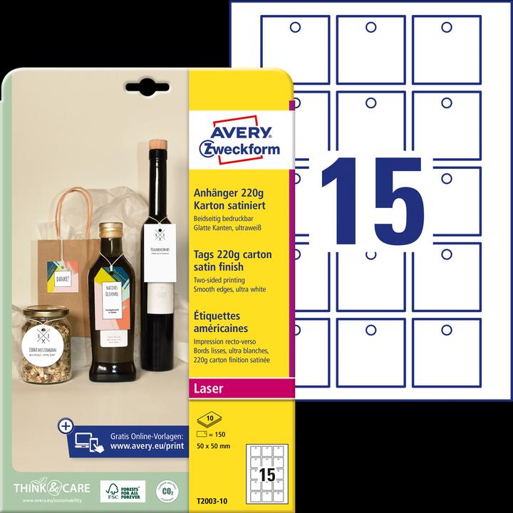 Image du produit Avery Zweckform étiquettes, carton, 220 g/qm, 50 x 50 mm, blanc satiné, bords parfaitement lisses