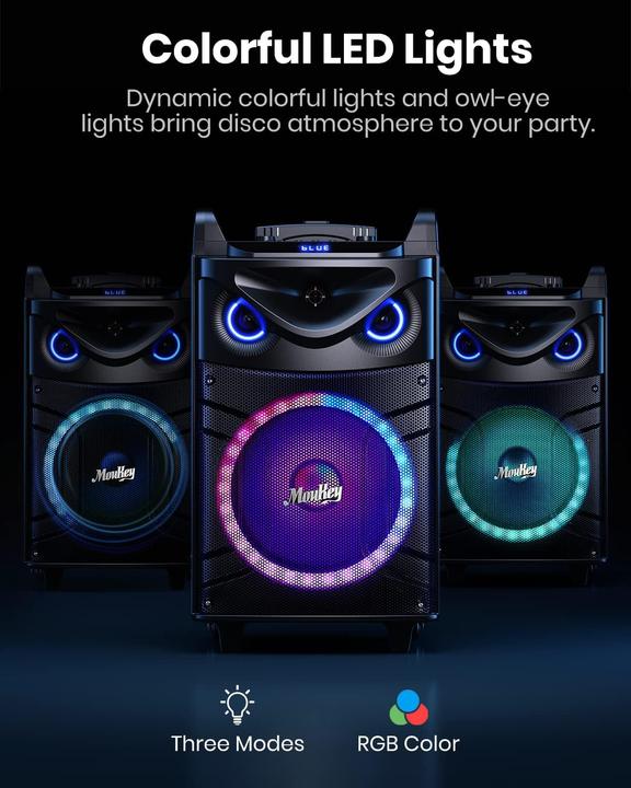 Image du produit MouKey Karaoke Maschine MTs12-1 mit zwei Mikrofonen (1x 200 W)