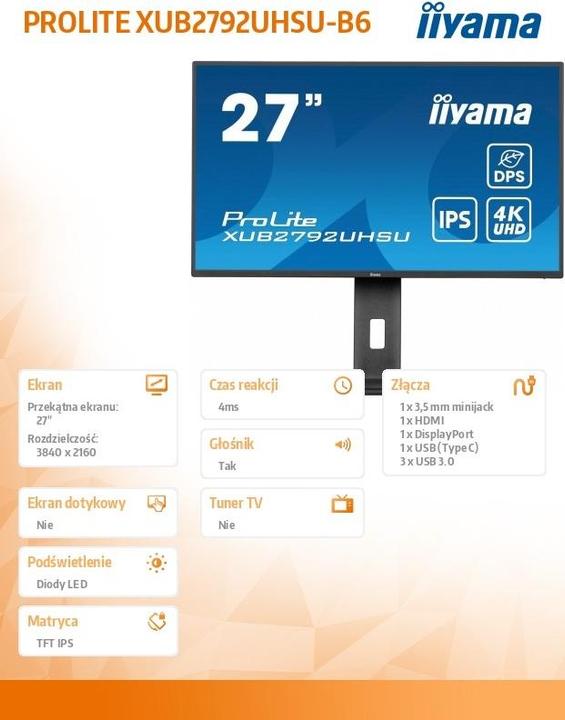 Produktbild iiyama Monitor XUB2792UHSU-B6 (3840 x 2160 Pixel, 27")