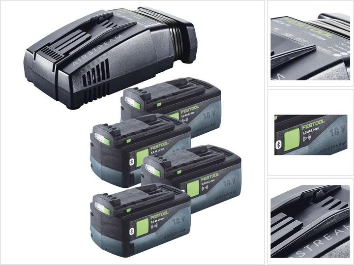 4x Festool BP 18 Li 5.0 ASI EU battery pack 18 V 5.0 Ah (577660), 1x Festool SCA 16 quick charger 10.8 V - 18 V (576953)